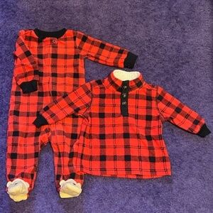 Carter's buffalo plaid footed pajama and pullover jacket set - Size 6 months